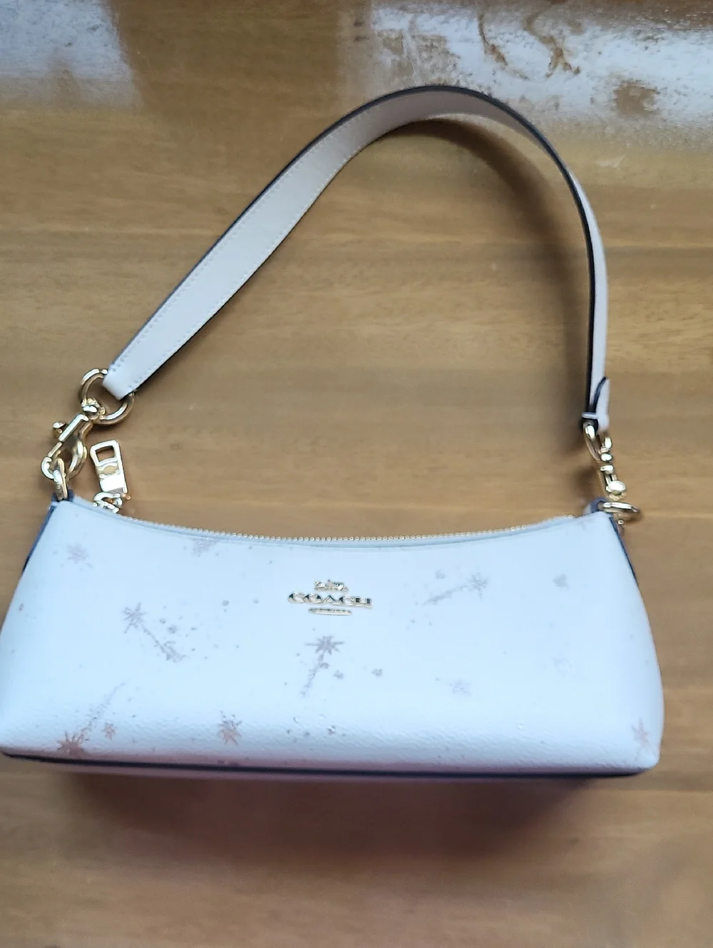 Coach Charlotte  White Shoulder Bag with Gold Hardware and Star Print